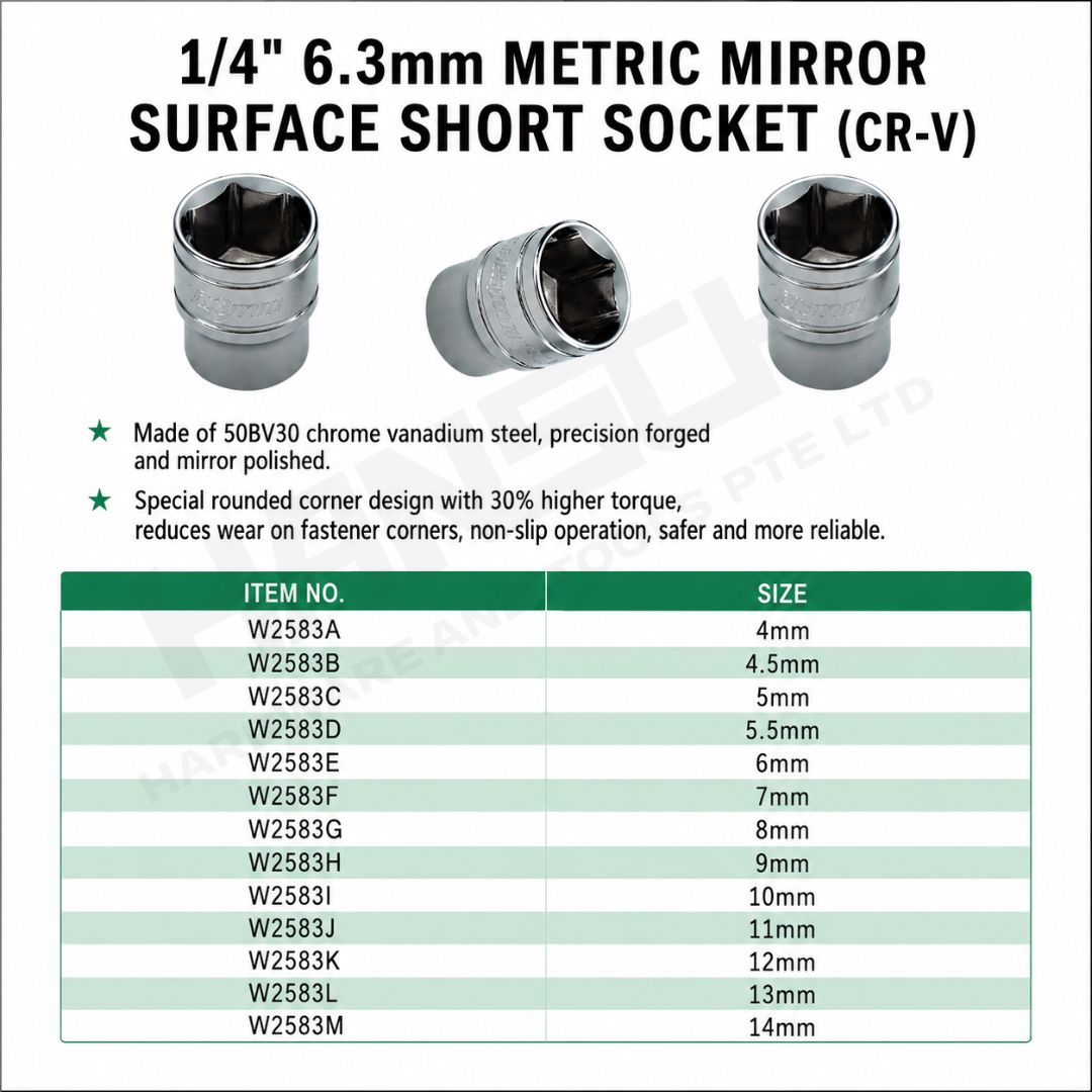 Wynn's 1/4" Mini drive short socket 公制镜面短套筒