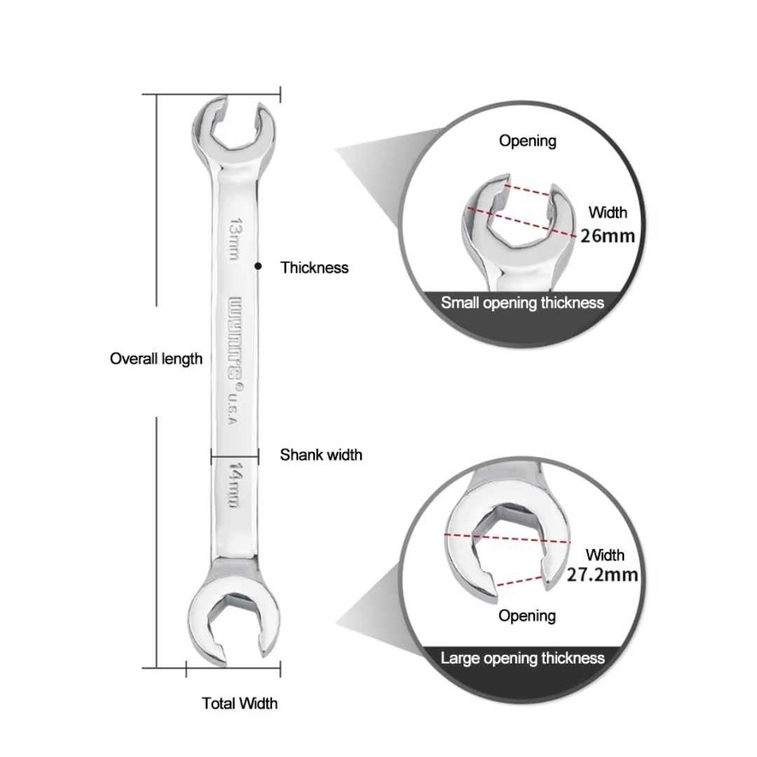 Wynns Hydraulic Pipe Wrench Flare Nut Wrench Mirror Polish CR-V for Brake, Fuel and Hydraulic Fittings (油管扳手镜面)