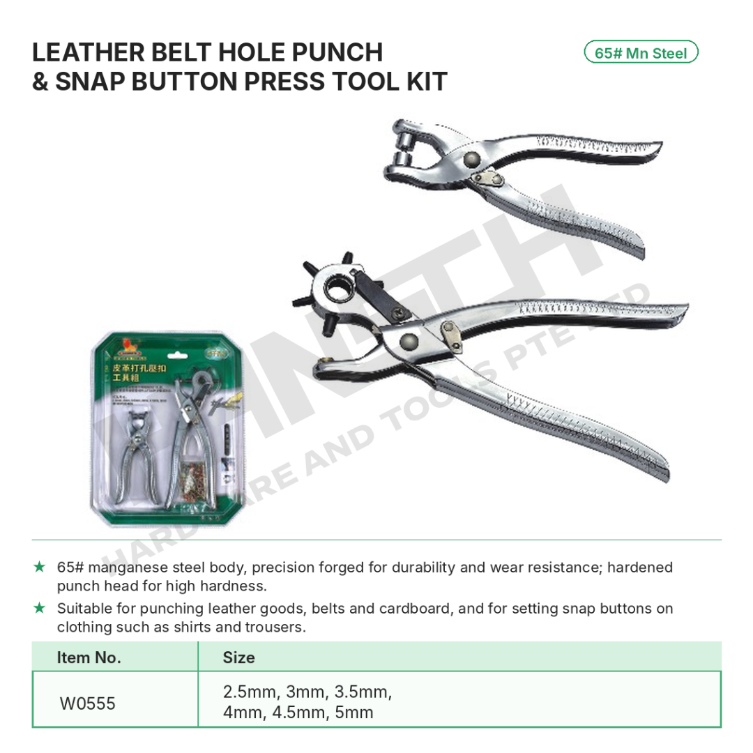 Wynn's Leather Hole Punch & Snap Fastener Pliers Kit (W0555) 6 Size Punch Set 皮革打孔压扣工具套装