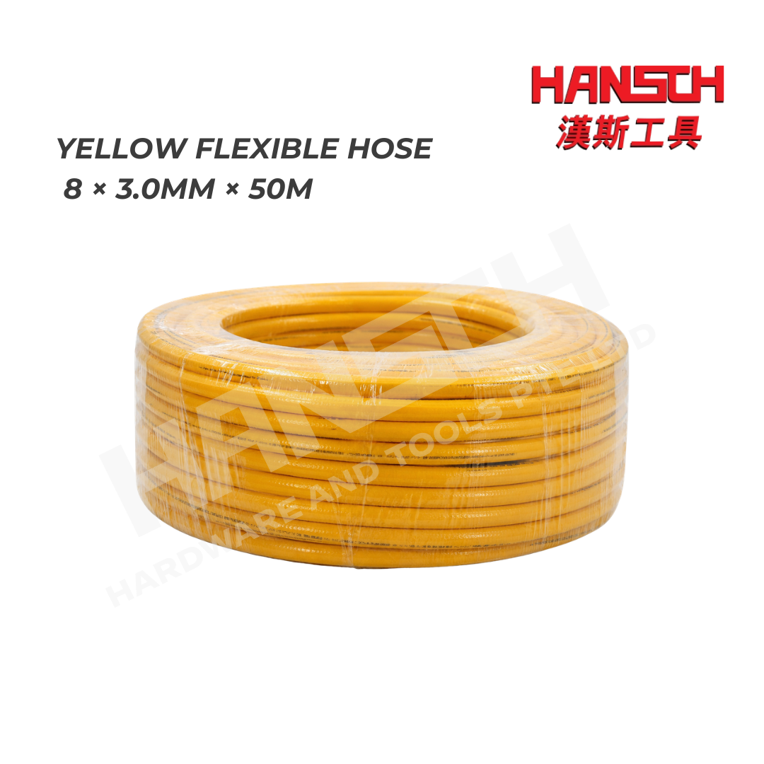 Yellow Flexible Hose 8 × 3.0mm × 50m Roll Industrial Hose 黄色工业软管
