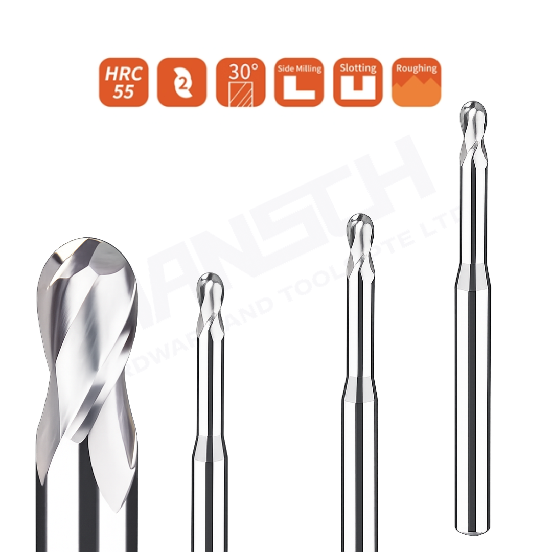 ZZBD-CT Long Neck 2 Flute Ball Nose End Mills for Aluminum (两刃铝用深沟球刀)