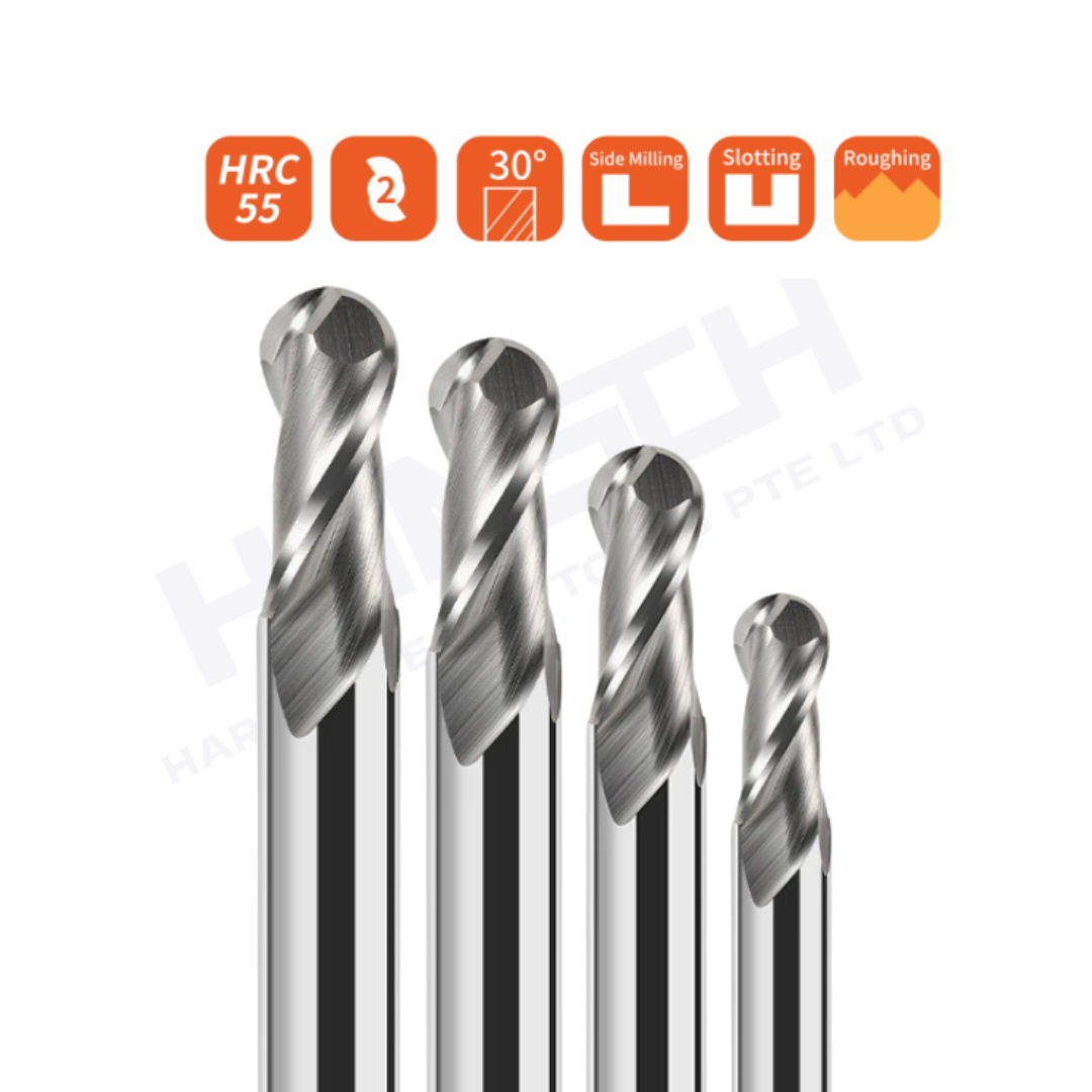 ZZBD-CT Carbide Ball Nose 2 Flute End Mills for Aluminum Alloy / Copper Alloy (两刃铝用球刀)
