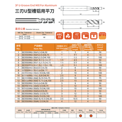 ZZBD-CT Carbide 3 flute U-GROOVE end mills for Aluminium (三刃U型槽铝用平刀)