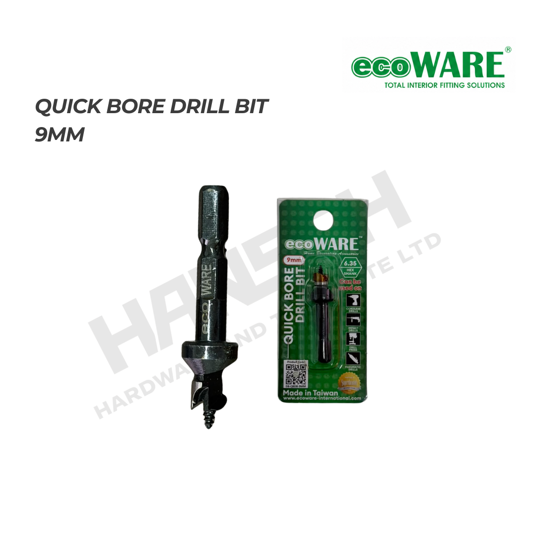 ecoWARE Quick Bore Drill Bit 9mm Woodworking Cabinet Installation 六角柄木工橱柜安装钻头