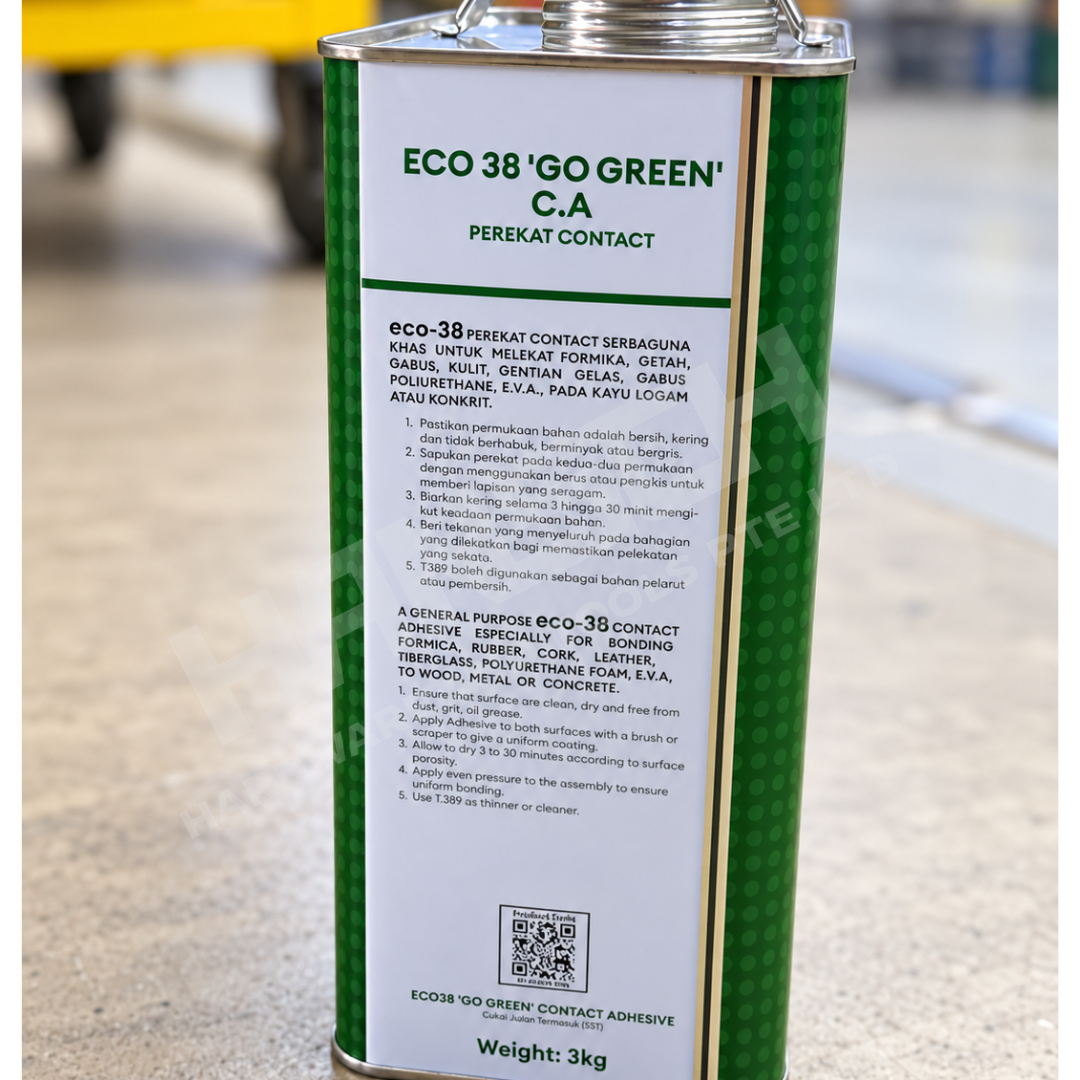 ecoWARE ECO38 Go Green Contact Adhesive 3kg Formaldehyde-Free Multipurpose Bonding Glue 多用途接触型 强力万能胶