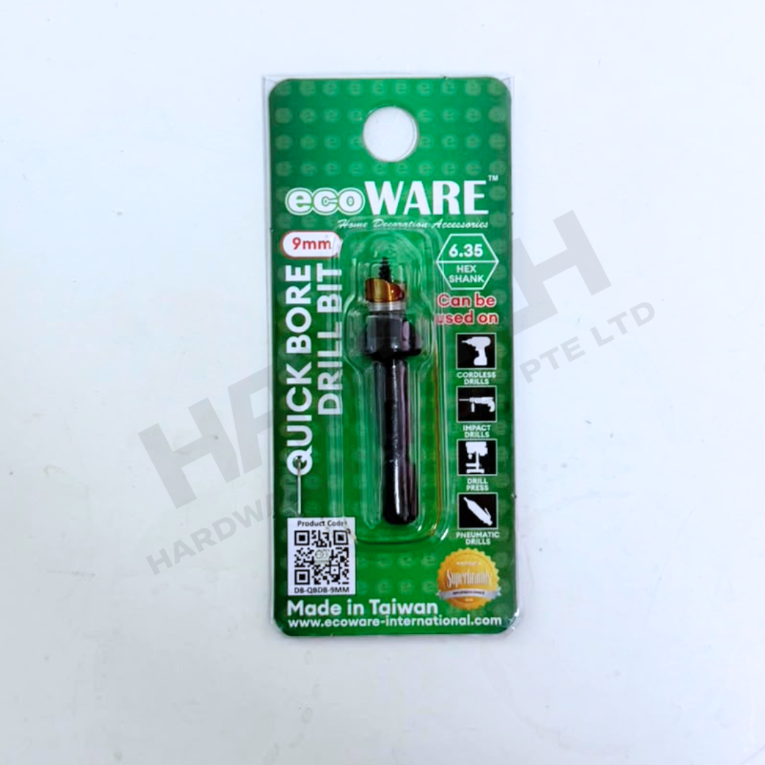 ecoWARE Quick Bore Drill Bit 9mm Woodworking Cabinet Installation 六角柄木工橱柜安装钻头